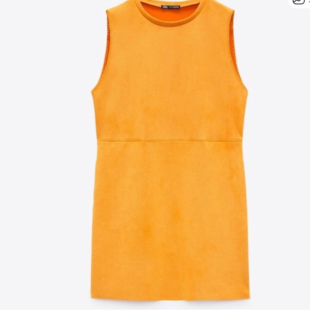 Zara Faux Suede Scandi Girl Mod 60's Shift Dress Summer Gold / Orange, Pockets